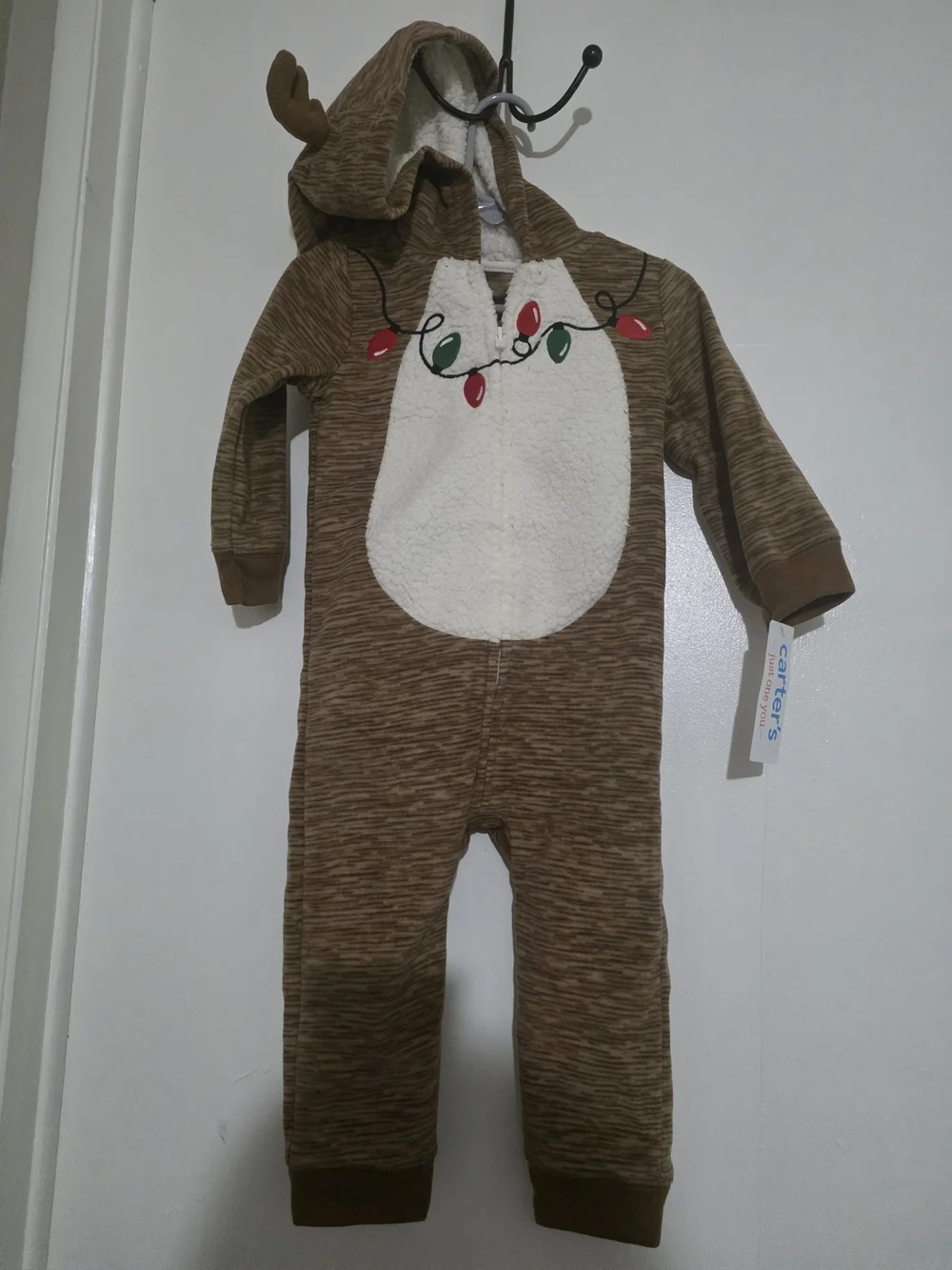 Carter's Brown Reindeer Sherpa-Lined Holiday One-Piece